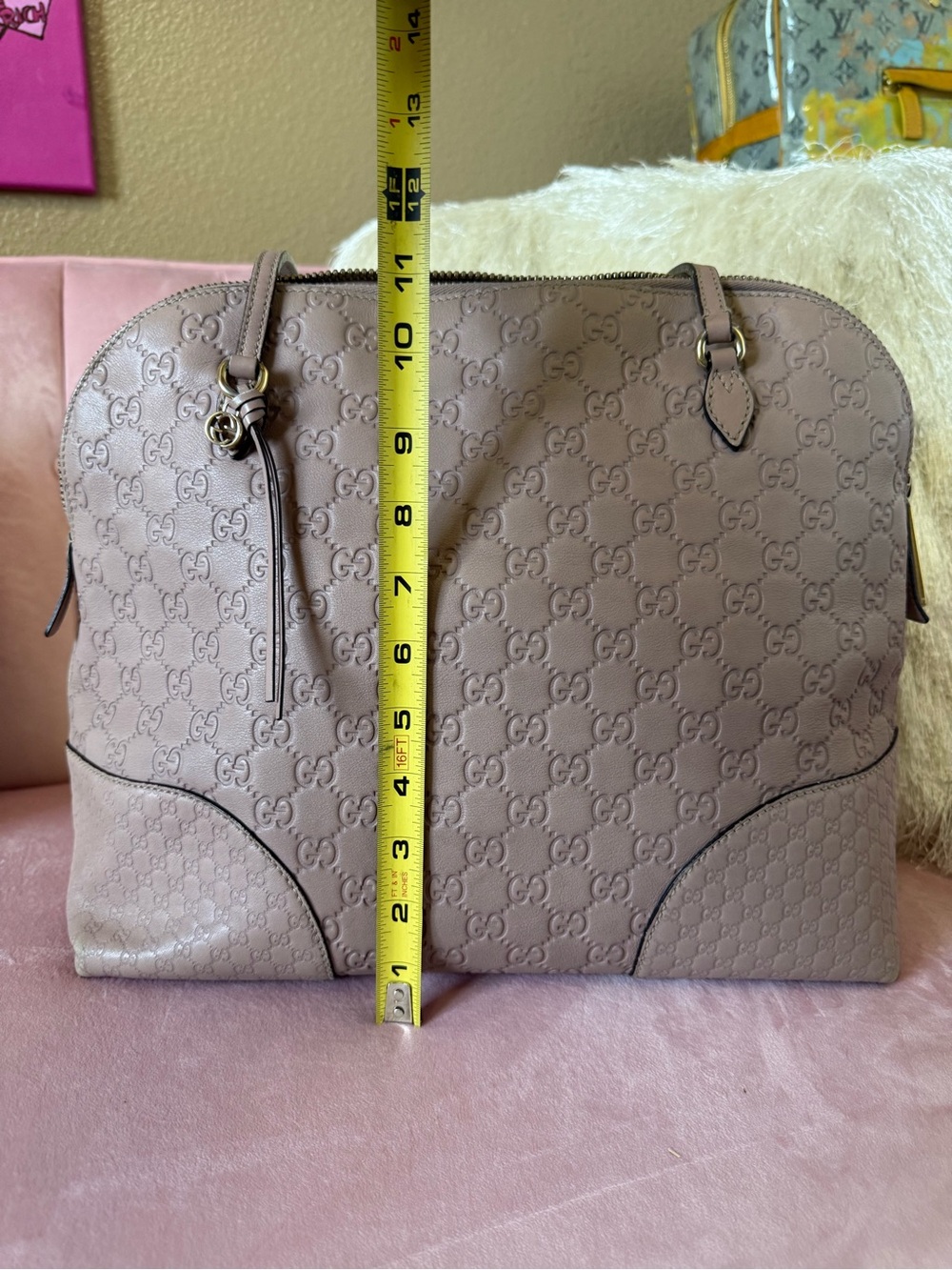 💯Auth GUCCI Guccisima BREE Shoulder Bag w Soft PINK Leather & Goldtone Hardware - Picture 11 of 16